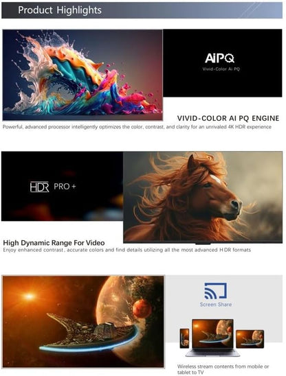 Gratus 100" QLED Google TV 144 hz,4K Edgeless SMART TV with AI,