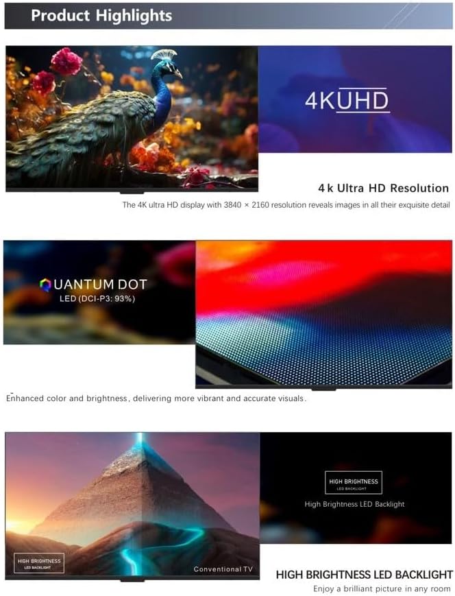 Gratus 100" QLED Google TV 144 hz,4K Edgeless SMART TV with AI,