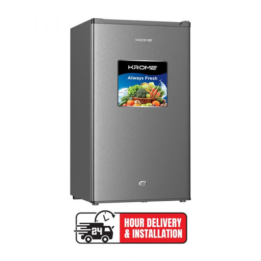 KROME 120L Single Door Refrigerator Mini Fridge – Inox Silver | Model KR-RDC120H