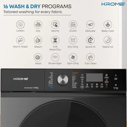 KROME KR-WD96STI 9KG Washer / 6KG Dryer Front Load Combo – 1400RPM, BLDC Inverter Motor
