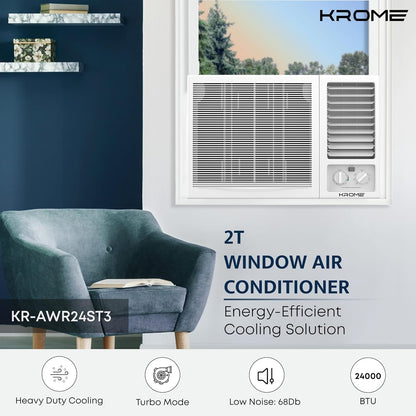 KROME 2 Ton Window Air Conditioner – T3 Piston Compressor, 24,000 BTU, Cooling Only – Model KR-AWP24ET3