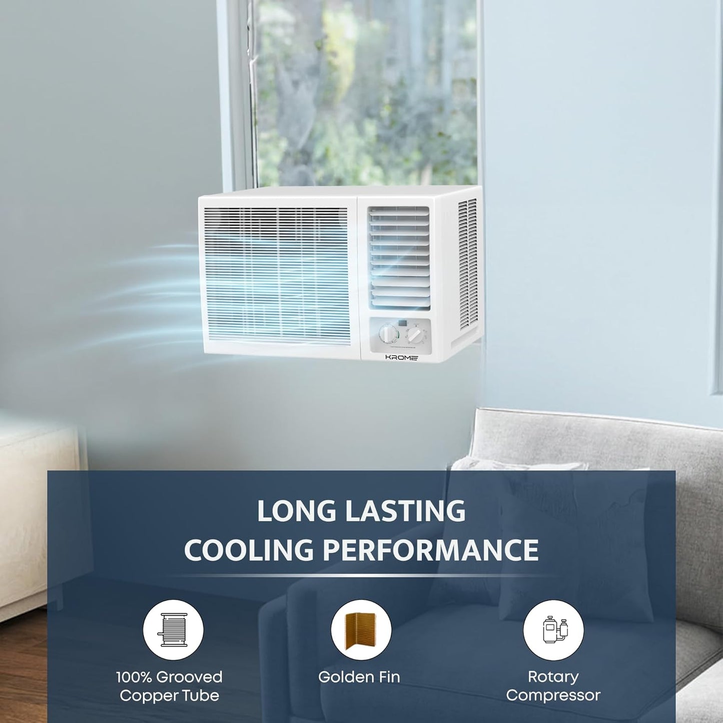 KROME 2 Ton Window Air Conditioner – T3 Piston Compressor, 24,000 BTU, Cooling Only – Model KR-AWP24ET3
