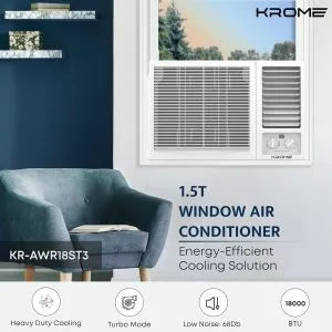 KROME 2 Ton Window Air Conditioner 24000 BTU Rotary Compressor Cool Only Low Noise White KR-AWR24ST3 1 Year Full 5 Years Compressor Warranty