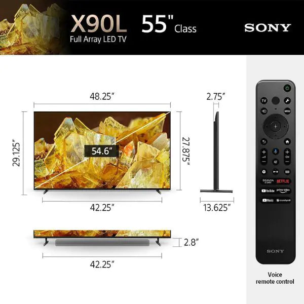 Sony BRAVIA XR-55X90L, 55 Inch, Full Array LED, Smart TV, 4K HDR, Google TV